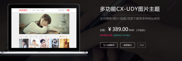 价值389的WordPress多功能图片主题CX-UDY下载 +会员系统，支持博客/图片/视频/资源下载等多种网站类型-榆桦源码网