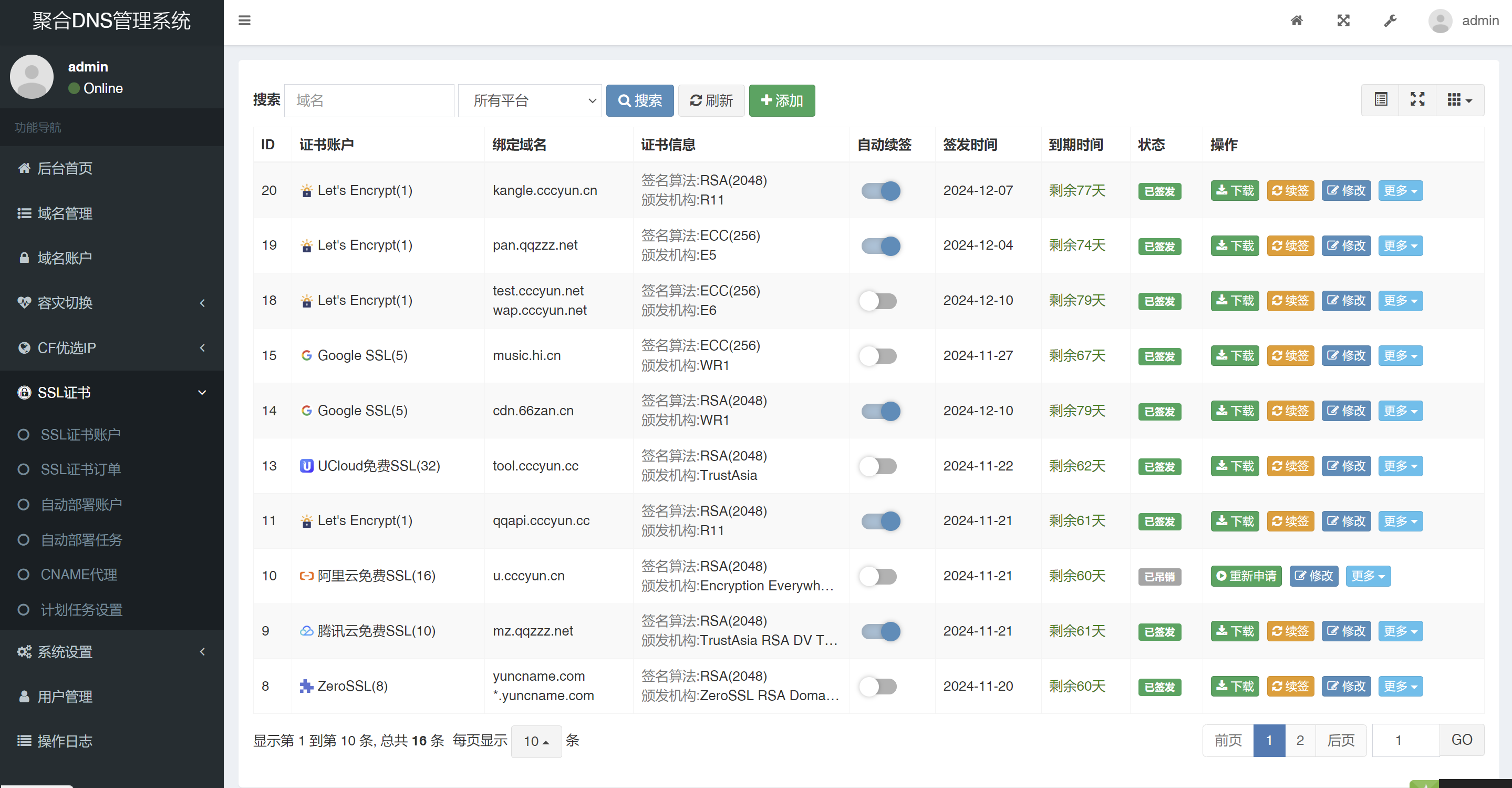 【榆桦亲测】D2065-彩虹聚合DNS管理系统V2.0.1 – 新增SSL证书自动申请与部署功能插图4 【榆桦亲测】D2065-彩虹聚合DNS管理系统V2.0.1 – 新增SSL证书自动申请与部署功能插图4